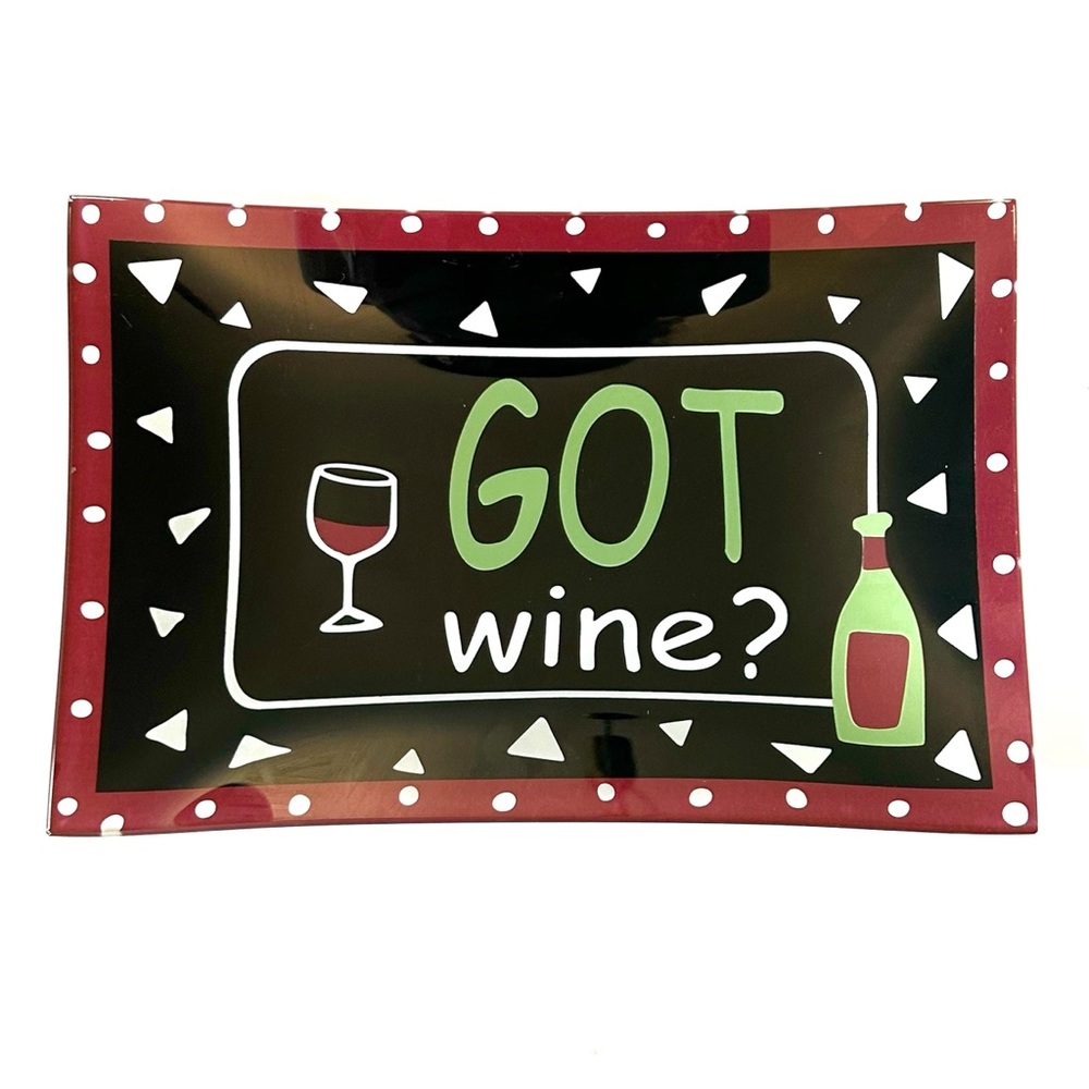 Ganz Got Wine Glass Decorative Dish Rectangle Plate Serving Tray Black Red Green